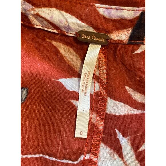 Free People After The Storm Brick Red Floral Maxi Shirt Dress Size 0 - Picture 10 of 11
